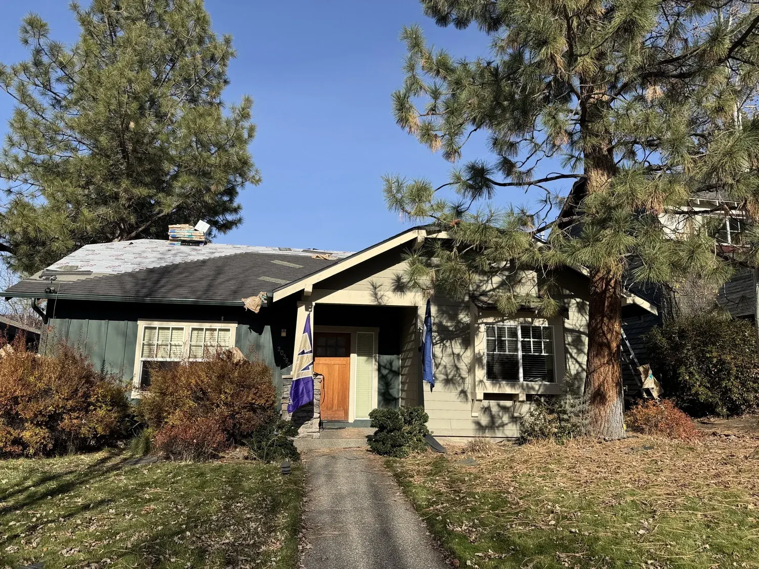 Single-story home with a newly installed roof