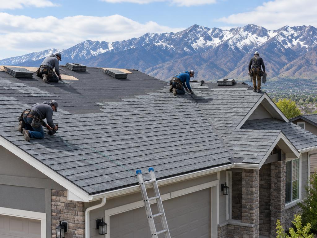 Crew installing a new roof
