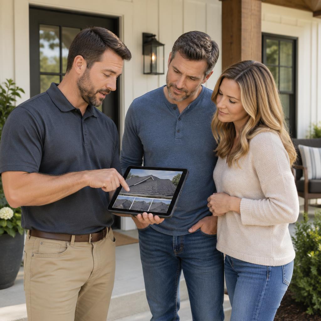 DryInside team member talking with a homeowner in front of a home